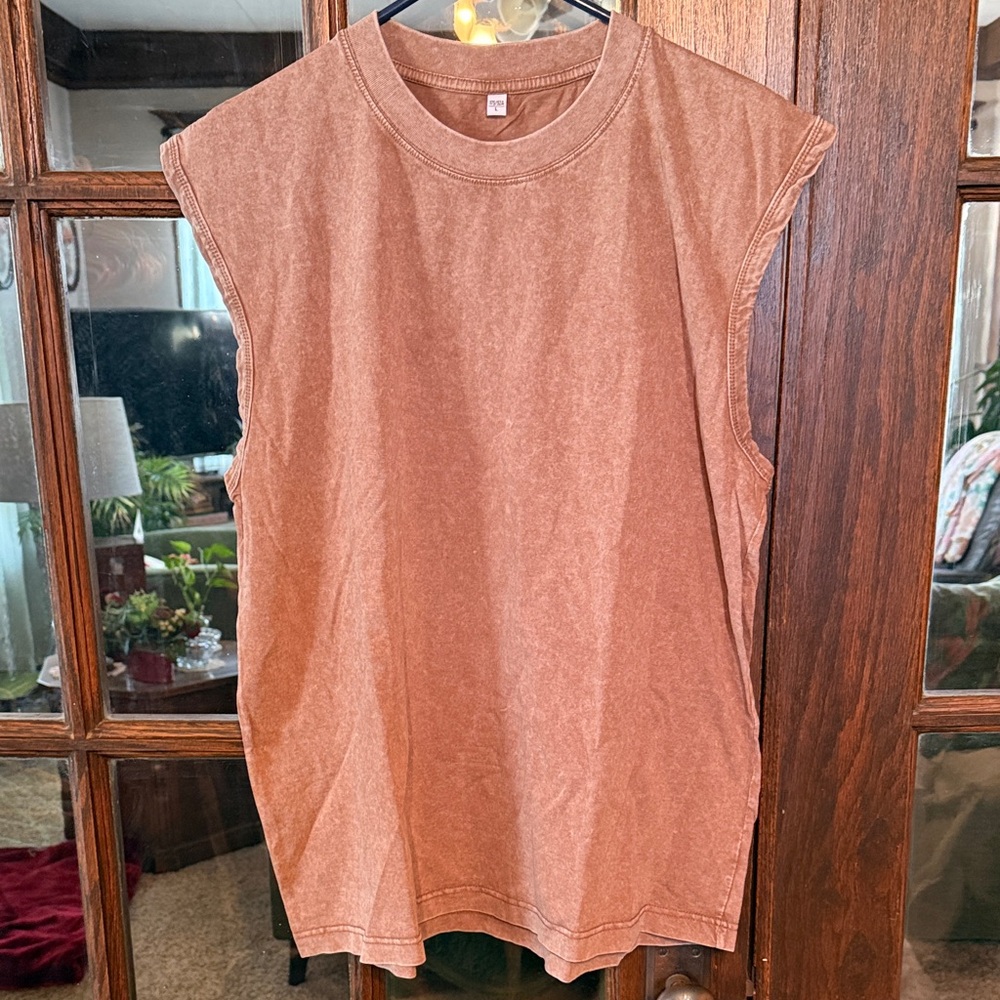 Womens Bown Mineral Wash Sleeveless Muscle Tee Shirt Large